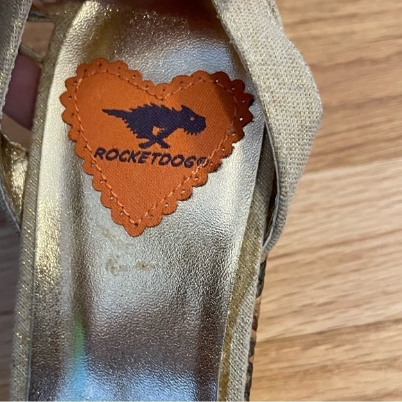 Rocket Dog wedge sandals metallic gold linen bow tie front, woven wedge heel 9.5 - Picture 8 of 12